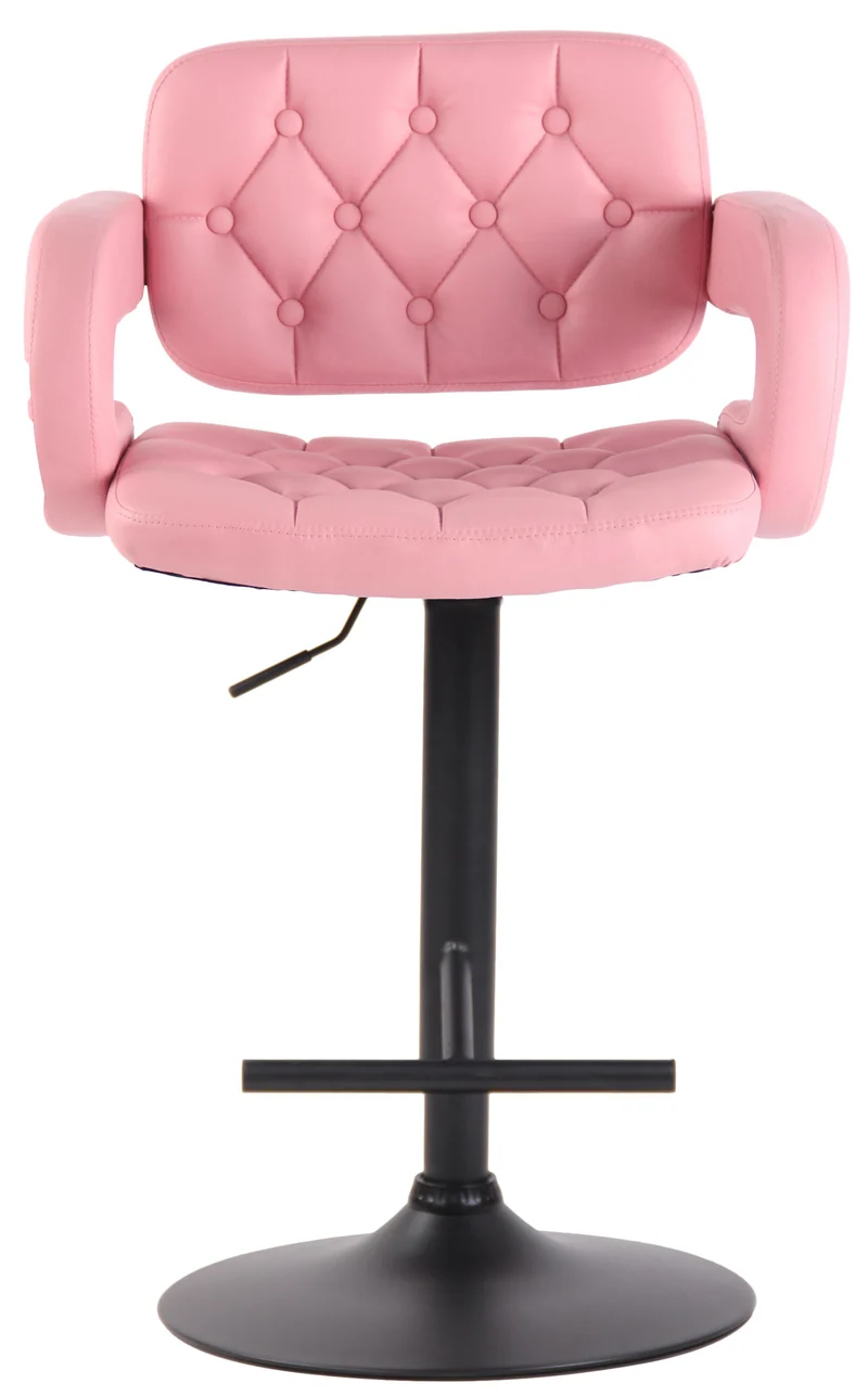 Tabouret de bar capitonné en synthétique rose accoudoirs repose-pieds métal design moderne TDB10508