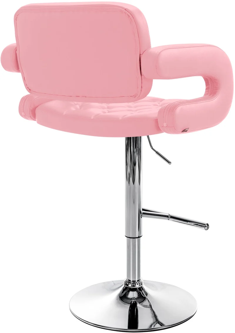 Tabouret de bar capitonné en synthétique rose accoudoirs repose-pieds métal chromé design moderne 10_0006833