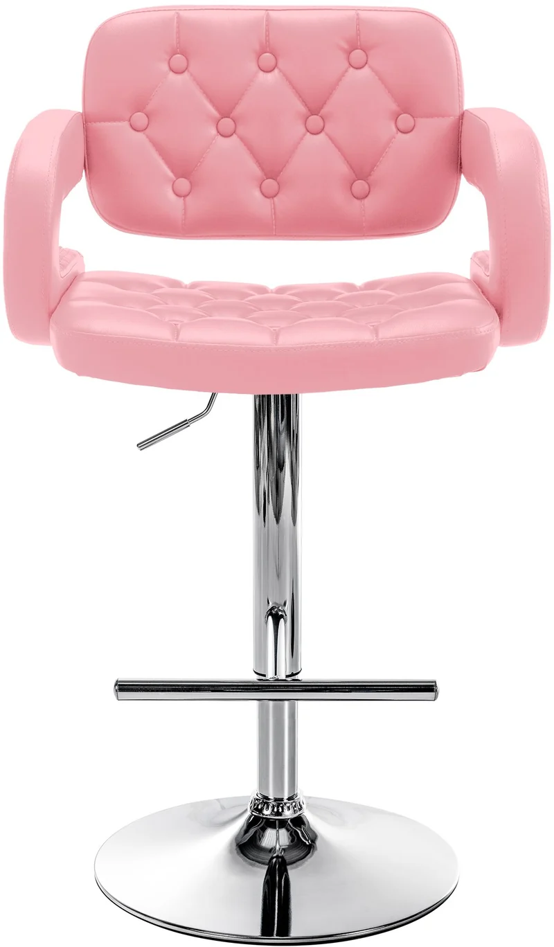 Tabouret de bar capitonné en synthétique rose accoudoirs repose-pieds métal chromé design moderne 10_0006833