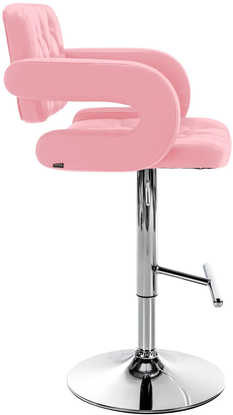 Tabouret de bar capitonné en synthétique rose accoudoirs repose-pieds métal chromé design moderne 10_0006833