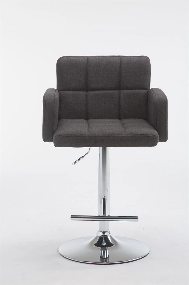 Tabouret de bar x1 avec accoudoirs et dossier confortable en tissu gris foncé pieds métal chromé TDB10782