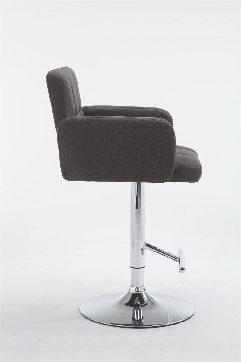 Tabouret de bar x1 avec accoudoirs et dossier confortable en tissu gris foncé pieds métal chromé TDB10782