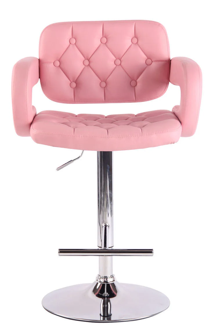Lot de 2 tabourets de bar capitonné en synthétique rose accoudoirs repose-pieds design moderne TDB10501