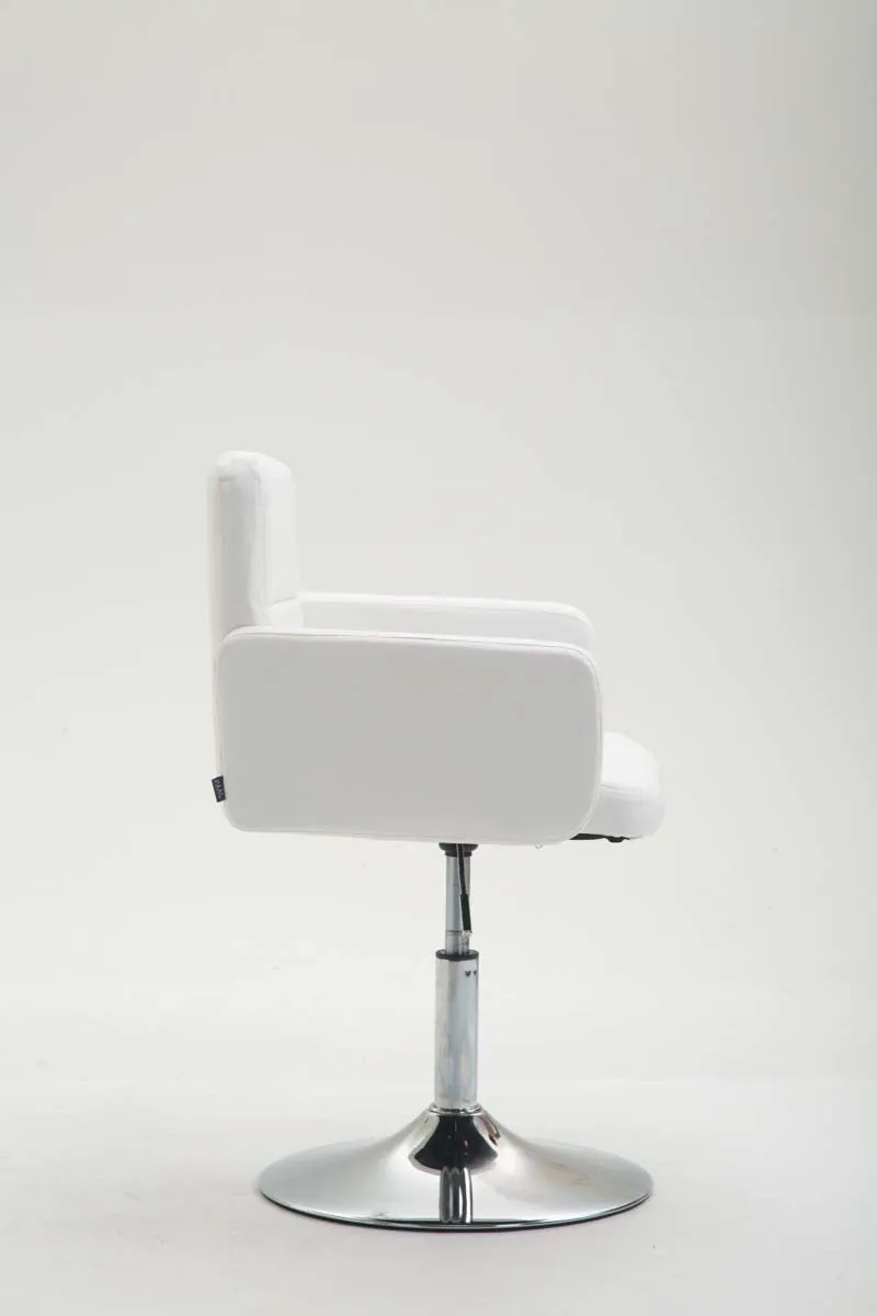 Fauteuil lounge avec accoudoirs rembourrés pivotant à 360° en PVC blanc et métal chromé 10_0002806