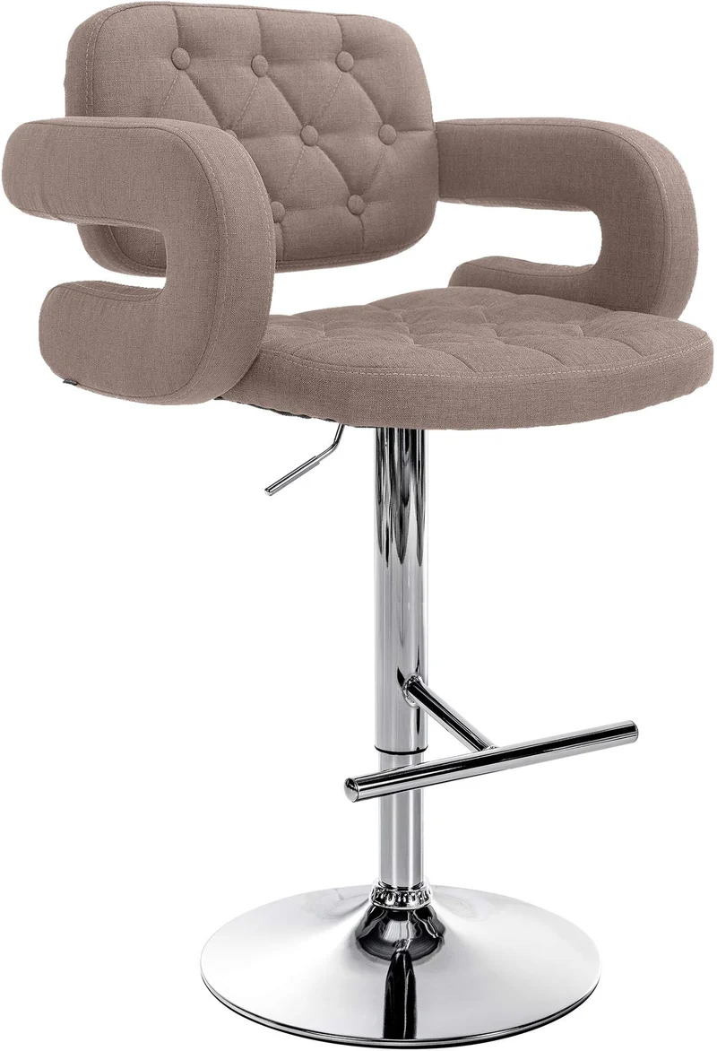 Tabouret de bar x1 design moderne assise capitonnée tissu taupe pied métal chromé 10_0006289