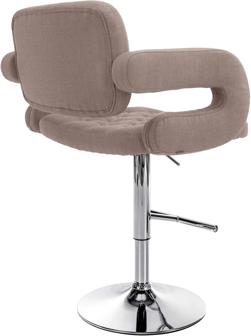 Tabouret de bar x1 design moderne assise capitonnée tissu taupe pied métal chromé 10_0006289