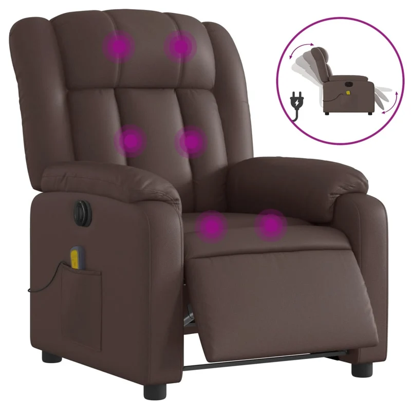 Fauteuil de relaxation TV fonction massage inclinable électrique 6 points de massage en PVC marron DEC027206