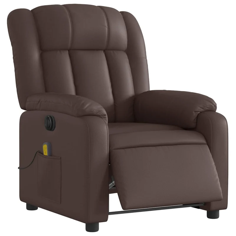 Fauteuil de relaxation TV fonction massage inclinable électrique 6 points de massage en PVC marron DEC027206