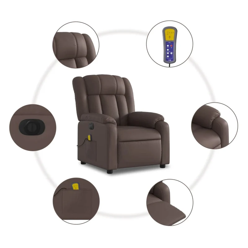 Fauteuil de relaxation TV fonction massage inclinable électrique 6 points de massage en PVC marron DEC027206