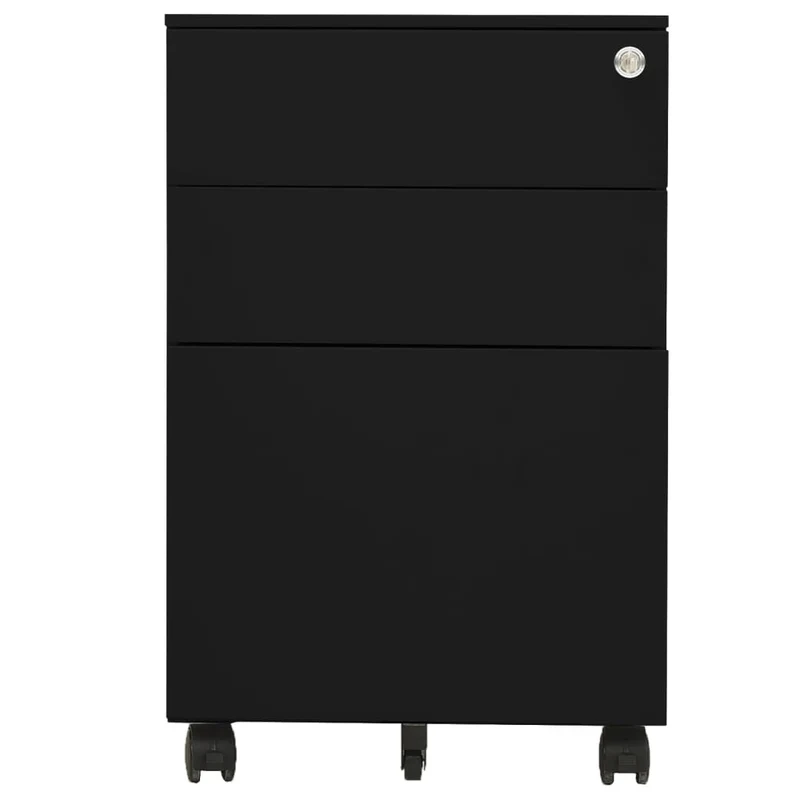 Caissons à tiroirs meuble de bureau sur roulettes avec 3 tiroirs 39 x 45 x 60 cm en acier noir DEC024582