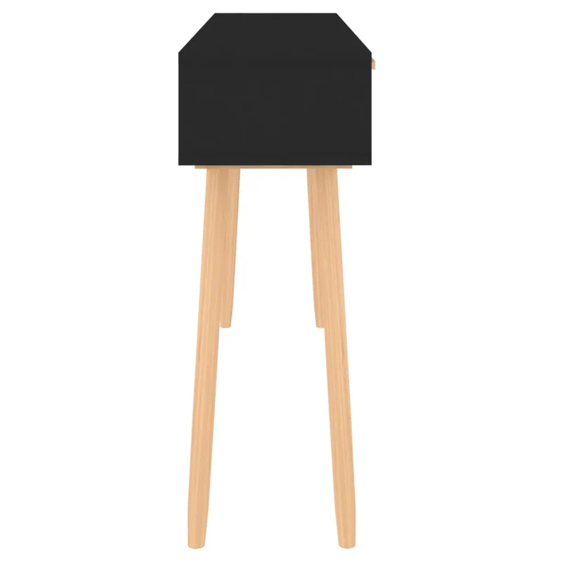 Table console d'entrée fonctionnel et stylé avec tiroirs 105 x 30 x 75 cm bois massif pin /rotin naturel noir DEC032095