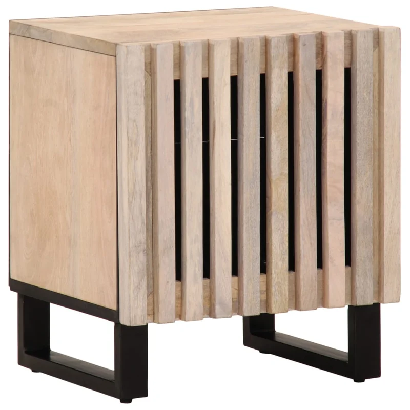Lot de 2 tables de chevet avec compartiment avec porte 40 x 34 x 46 cm bois manguier massif blanchi et acier DEC034797