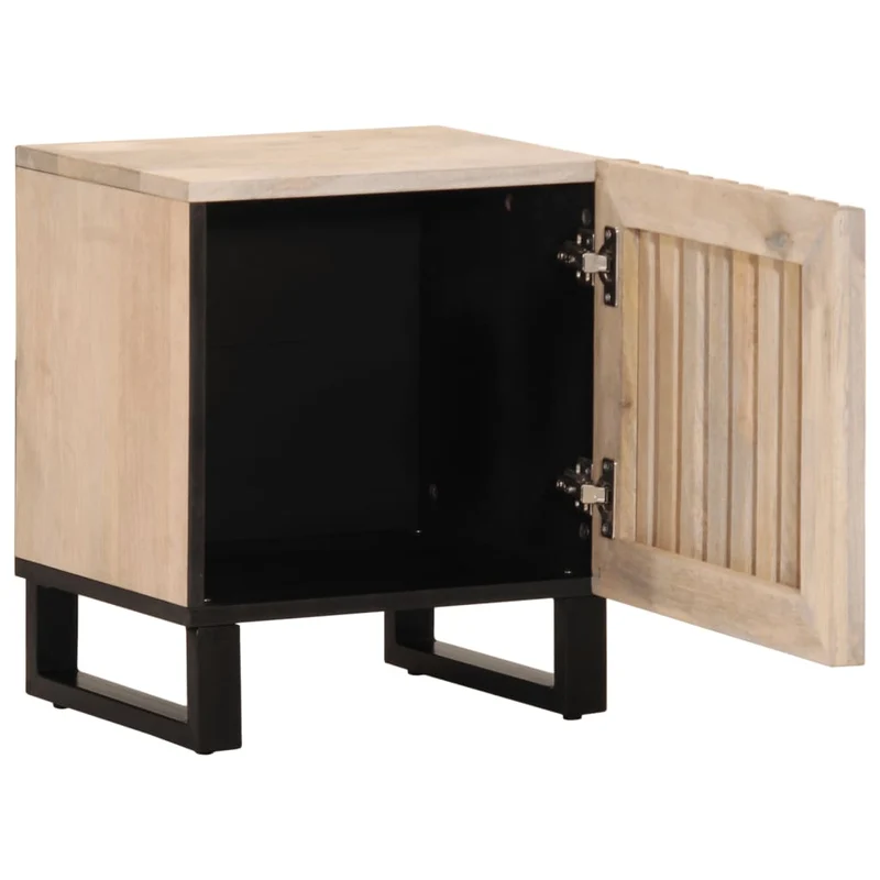 Lot de 2 tables de chevet avec compartiment avec porte 40 x 34 x 46 cm bois manguier massif blanchi et acier DEC034797