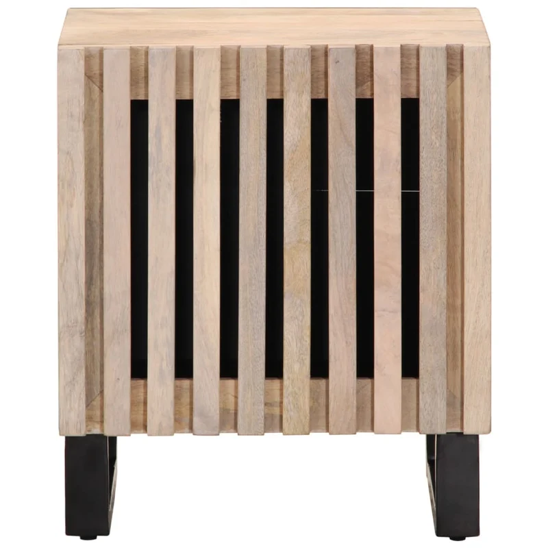 Lot de 2 tables de chevet avec compartiment avec porte 40 x 34 x 46 cm bois manguier massif blanchi et acier DEC034797