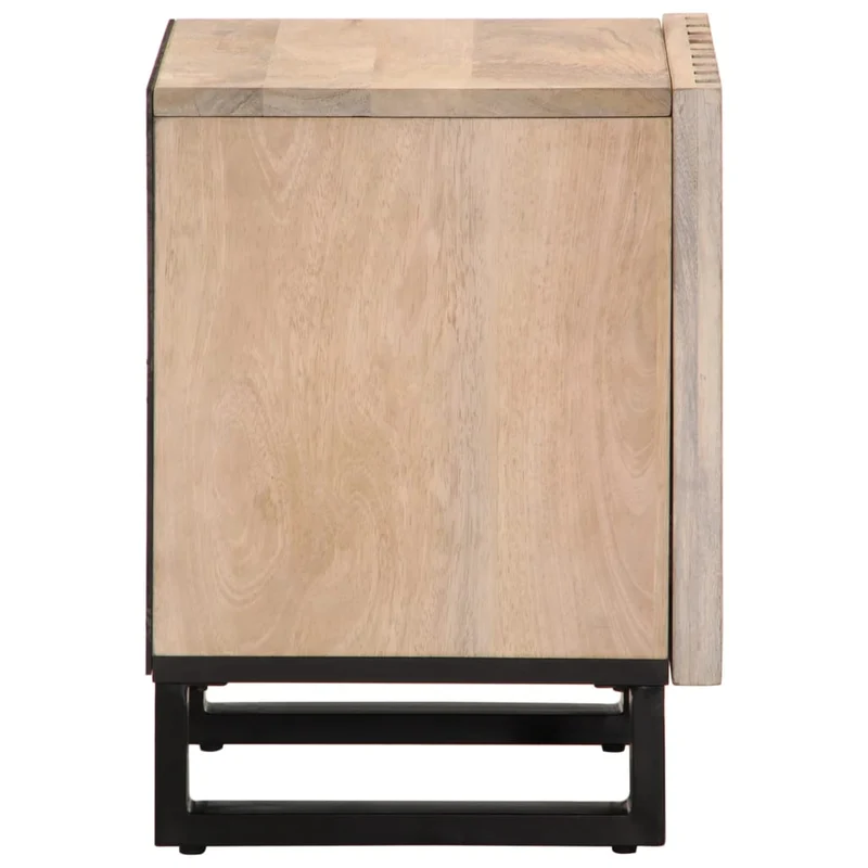 Lot de 2 tables de chevet avec compartiment avec porte 40 x 34 x 46 cm bois manguier massif blanchi et acier DEC034797