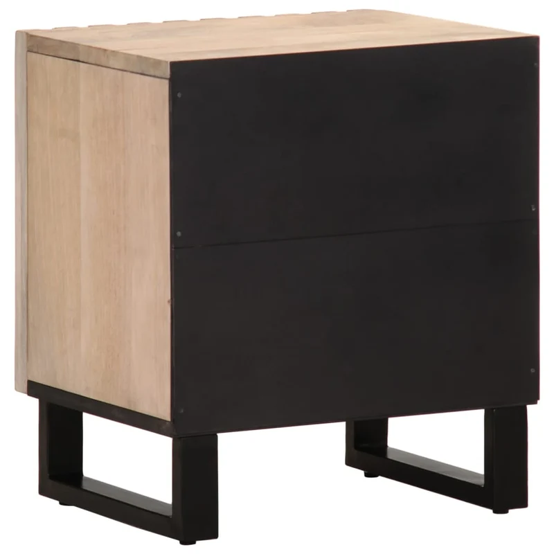 Lot de 2 tables de chevet avec compartiment avec porte 40 x 34 x 46 cm bois manguier massif blanchi et acier DEC034797