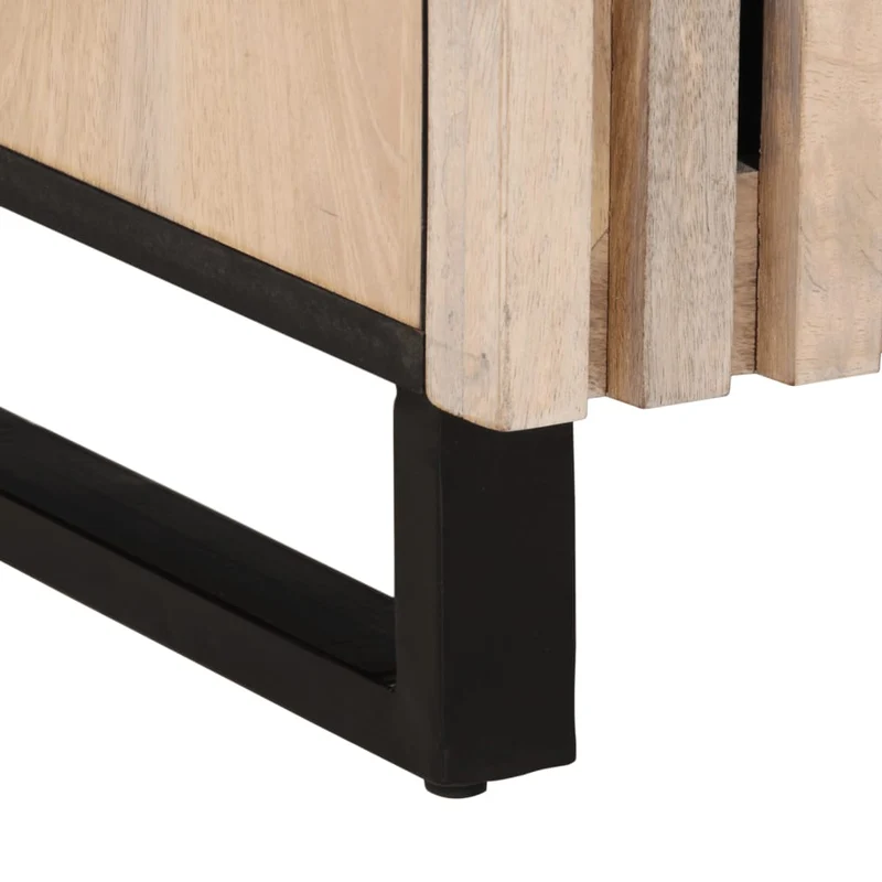Lot de 2 tables de chevet avec compartiment avec porte 40 x 34 x 46 cm bois manguier massif blanchi et acier DEC034797