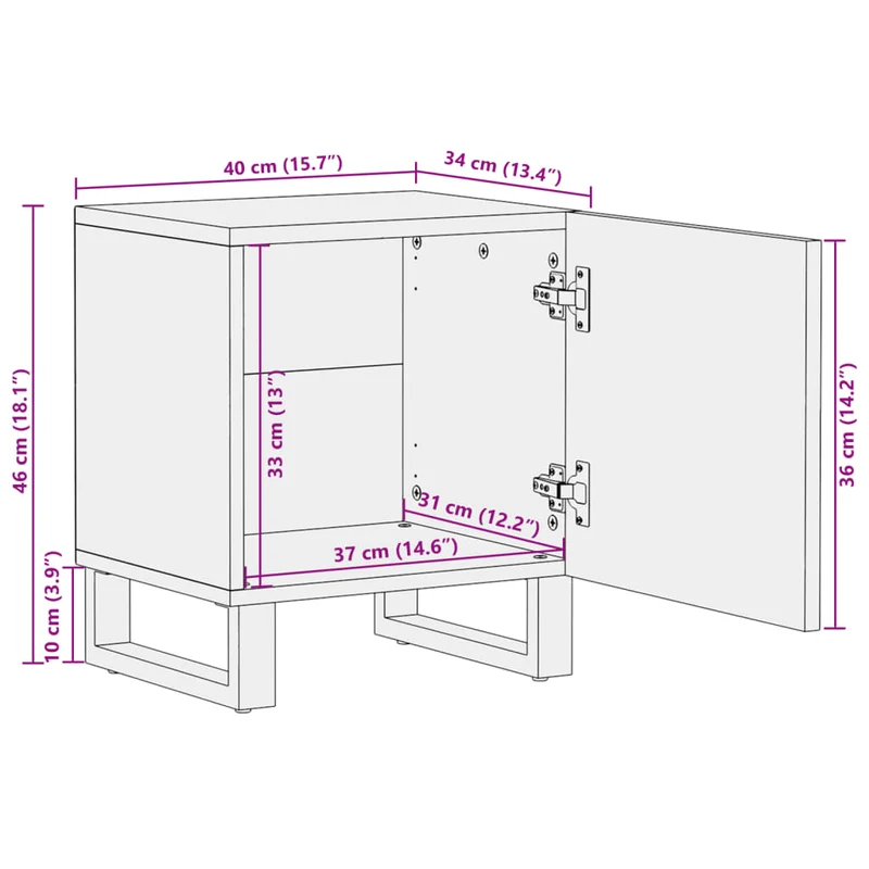 Lot de 2 tables de chevet avec compartiment avec porte 40 x 34 x 46 cm bois manguier massif blanchi et acier DEC034797