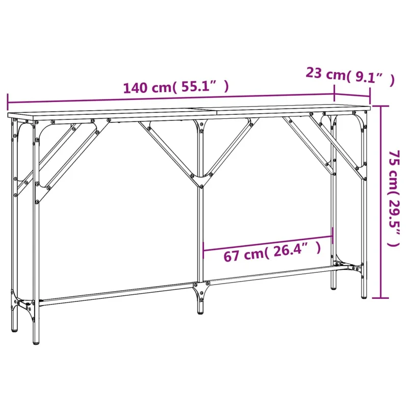 Table d'appoint console pratique pour une entrée organisée 140 x 23 x 75 cm bois d'ingénierie et métal DEC031783