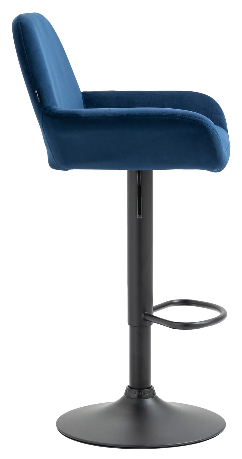 Tabouret de bar en velours rembourré bleu base trompette métal noir mat TDB10419