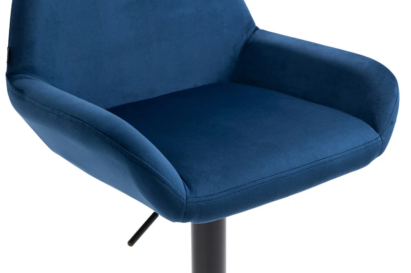 Tabouret de bar en velours rembourré bleu base trompette métal noir mat TDB10419