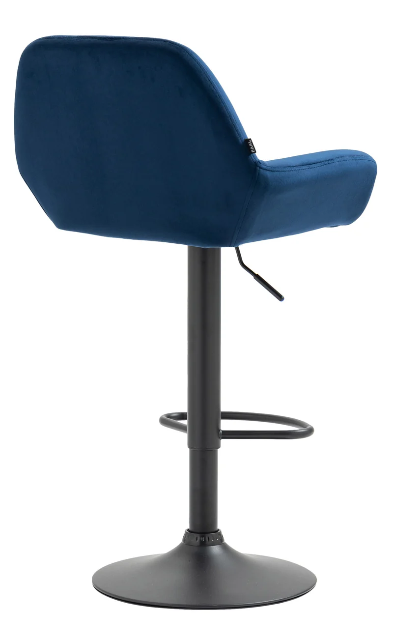 Tabouret de bar en velours rembourré bleu base trompette métal noir mat TDB10419