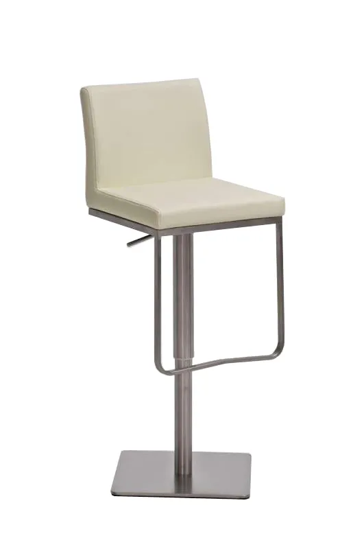 Tabouret de bar x1 avec repose-pieds plaque de base carrée en acier inoxydable assise en PVC crème 10_0005311