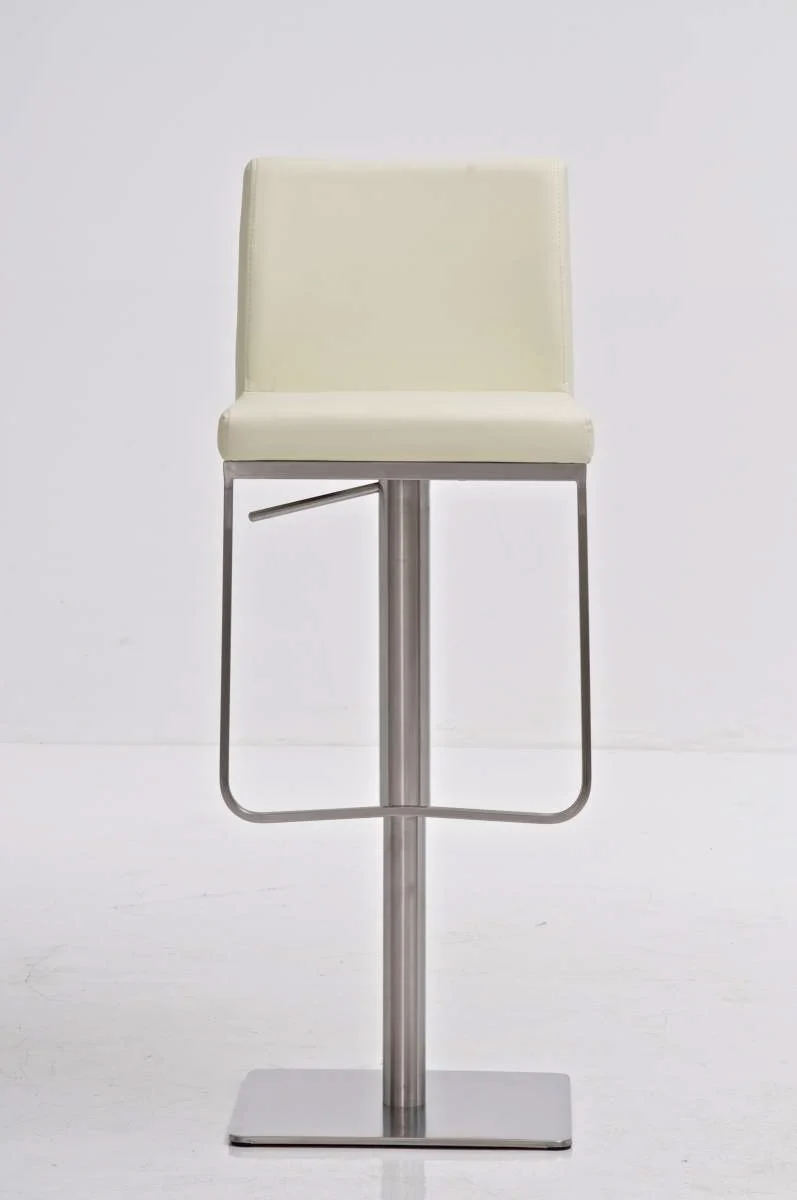 Tabouret de bar x1 avec repose-pieds plaque de base carrée en acier inoxydable assise en PVC crème 10_0005311