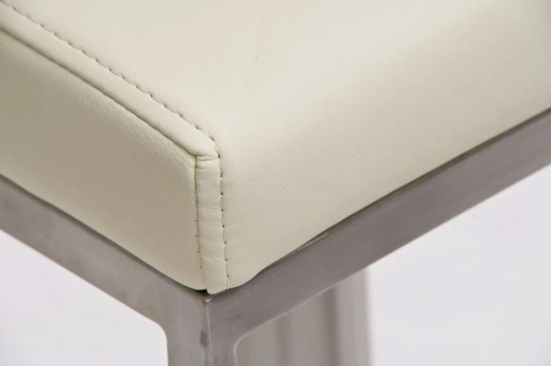 Tabouret de bar x1 avec repose-pieds plaque de base carrée en acier inoxydable assise en PVC crème 10_0005311