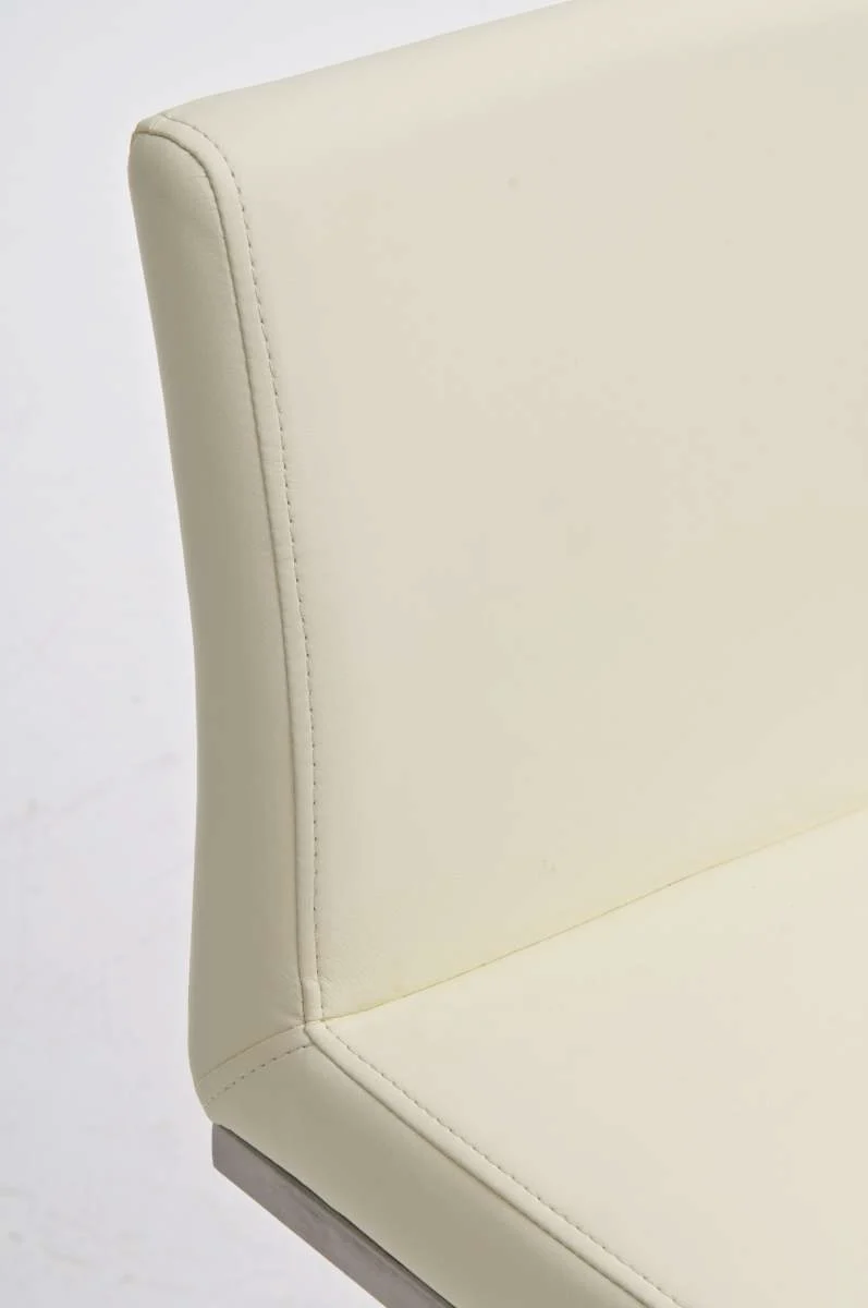 Tabouret de bar x1 avec repose-pieds plaque de base carrée en acier inoxydable assise en PVC crème 10_0005311