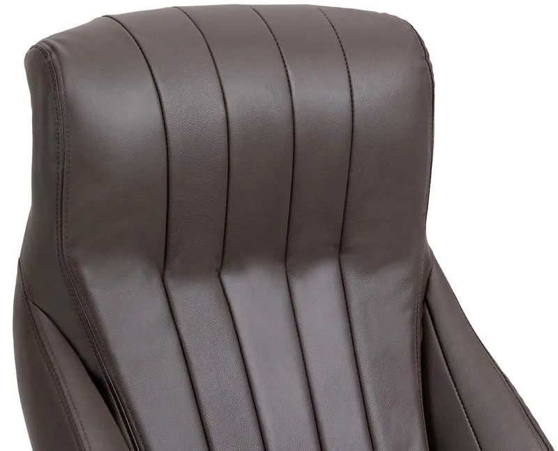 Fauteuil de bureau avec accoudoirs avec surpiqûre verticale en véritable cuir marron cadre en métal chromé 10_0007047