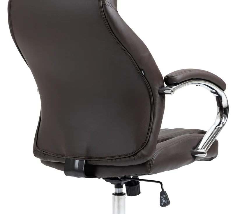 Fauteuil de bureau avec accoudoirs avec surpiqûre verticale en véritable cuir marron cadre en métal chromé 10_0007047