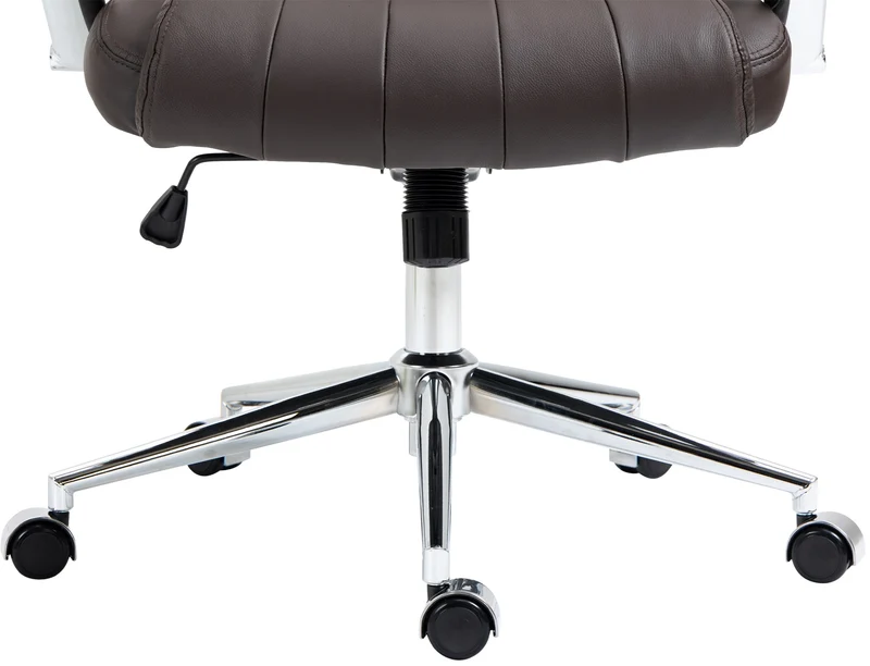 Fauteuil de bureau avec accoudoirs avec surpiqûre verticale en véritable cuir marron cadre en métal chromé 10_0007047
