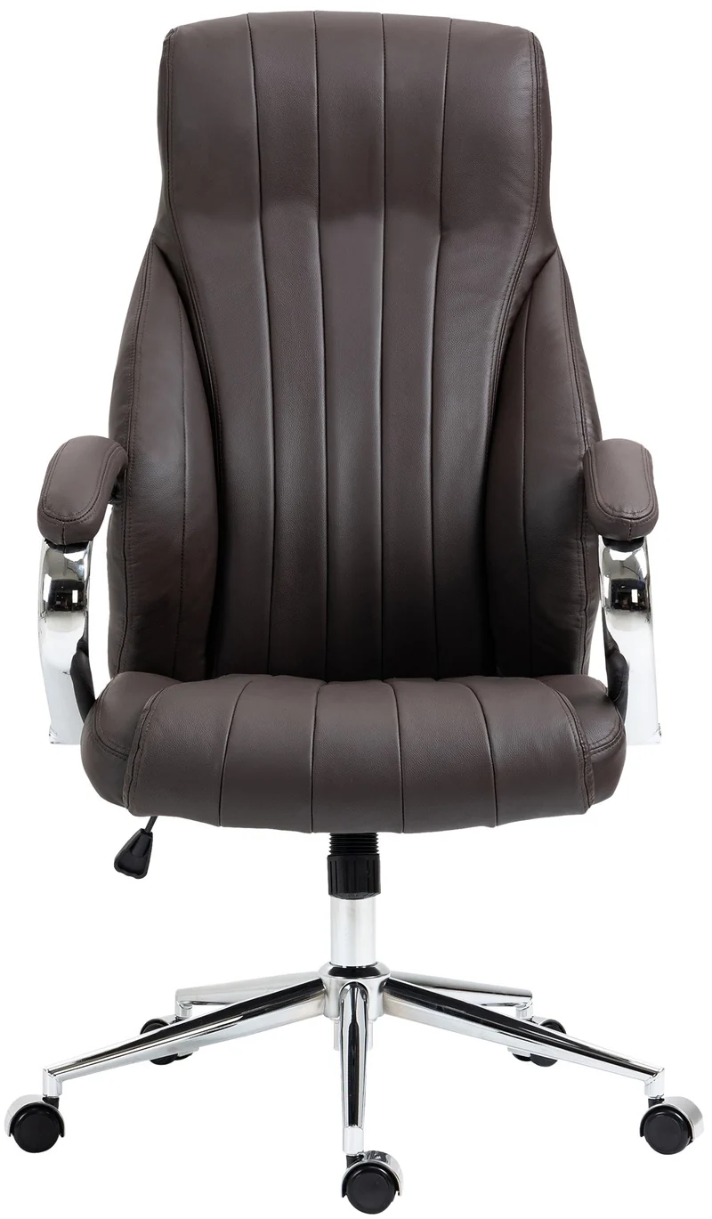 Fauteuil de bureau avec accoudoirs avec surpiqûre verticale en véritable cuir marron cadre en métal chromé 10_0007047