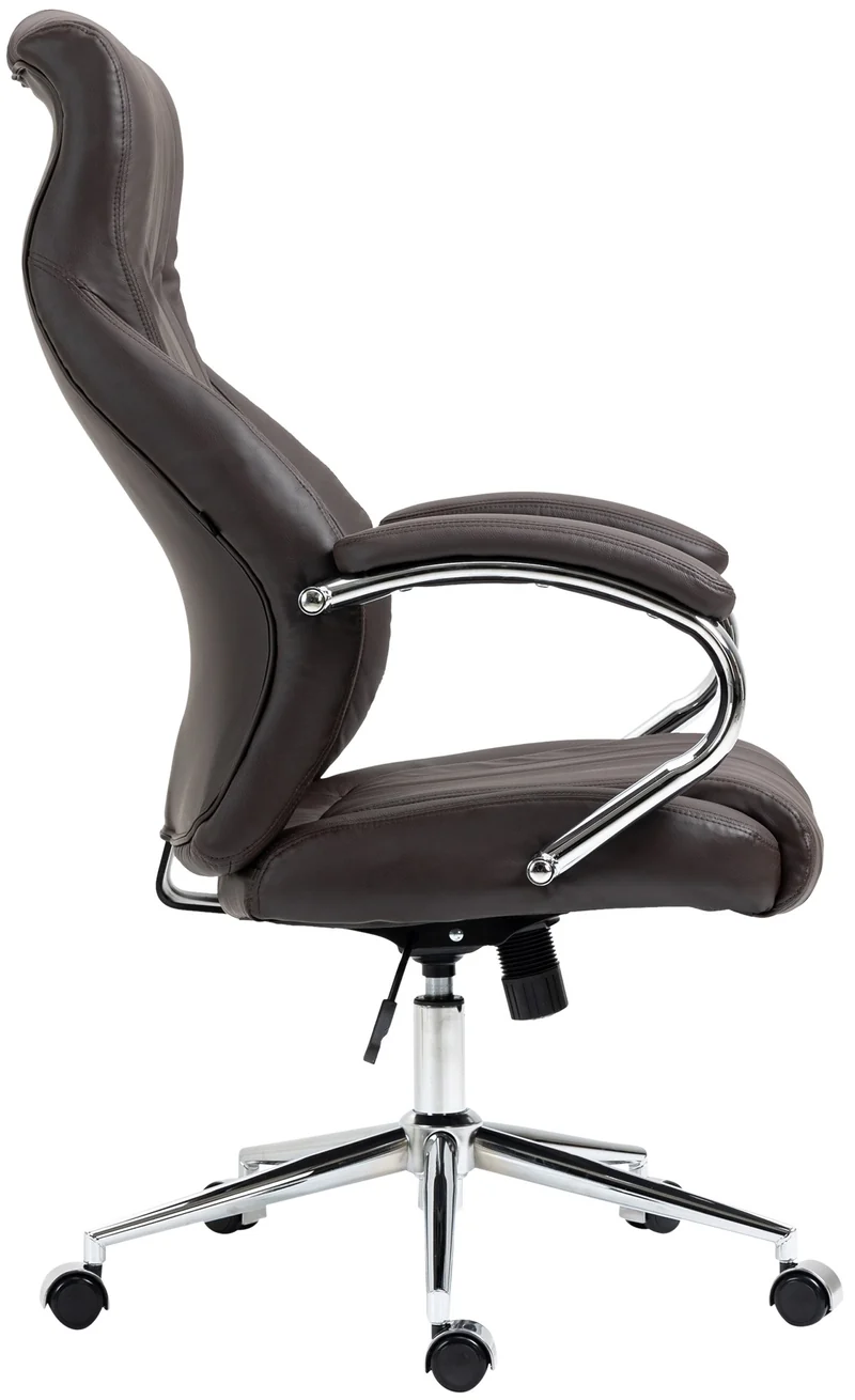 Fauteuil de bureau avec accoudoirs avec surpiqûre verticale en véritable cuir marron cadre en métal chromé 10_0007047
