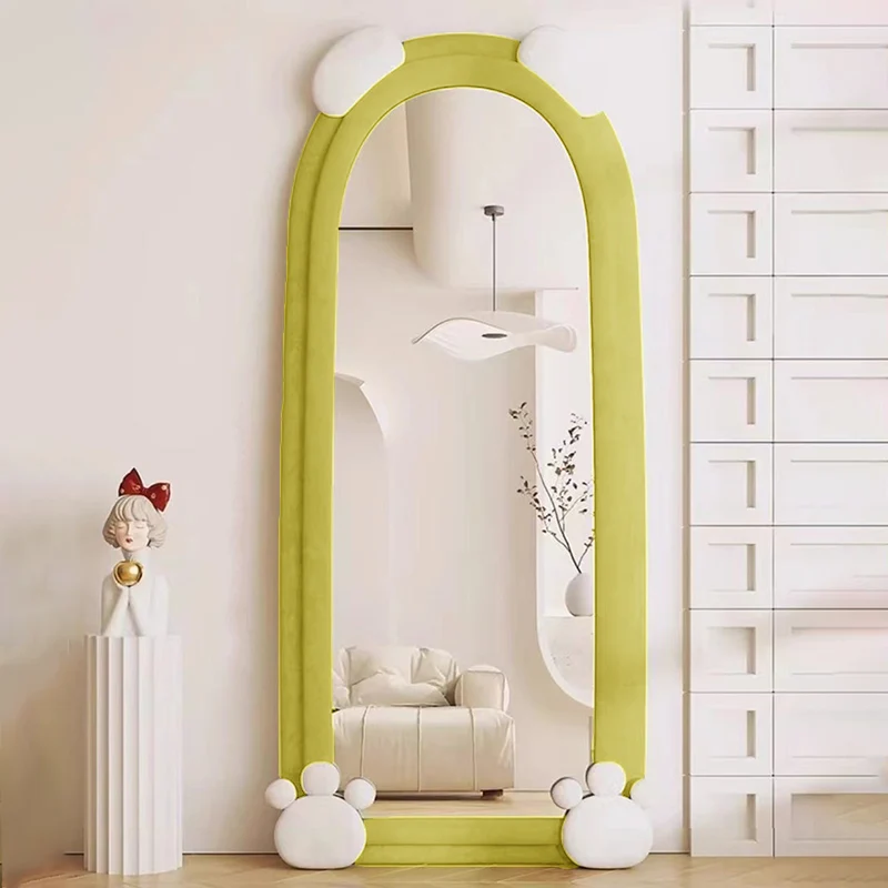 Contemporary Creative Velvet MDF Sponge Glass Bear-Shaped Full-Length Floor Mirror For Bedroom & Living Room