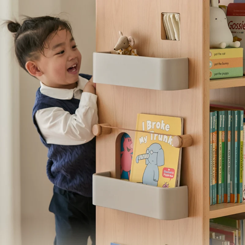 Solid Beech Wood Rotating Kids Bookshelf - Nordic Book Display Shelf With 360° Access And Multi-Level Storage For Books & Toys For Living Room