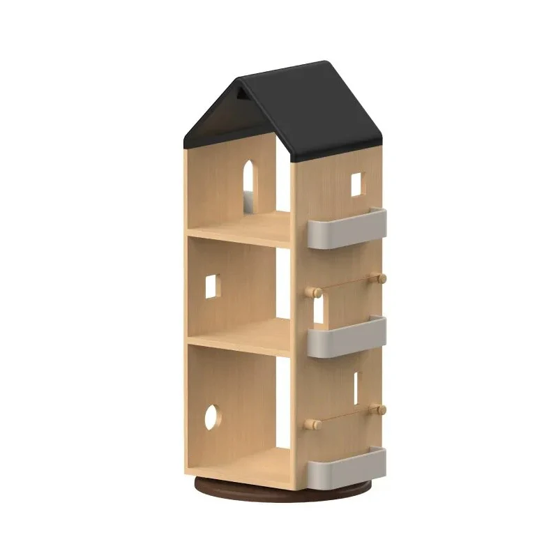 Solid Beech Wood Rotating Kids Bookshelf - Nordic Book Display Shelf With 360° Access And Multi-Level Storage For Books & Toys For Living Room