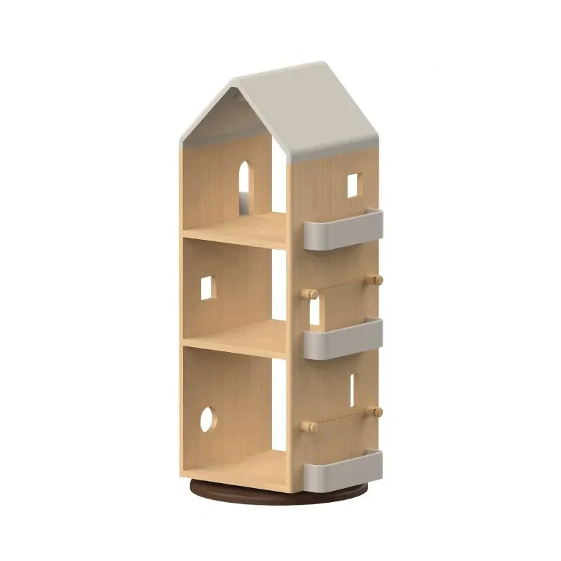 Solid Beech Wood Rotating Kids Bookshelf - Nordic Book Display Shelf With 360° Access And Multi-Level Storage For Books & Toys For Living Room