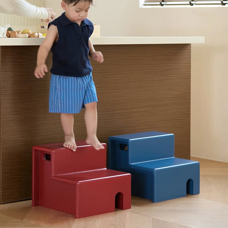 Beech Wood Cherry Wood Stable 2-Step Toddler Stool Kids Footstool - Nordic Stool With Rounded Corners & Easy-Carry Handles For Living Room
