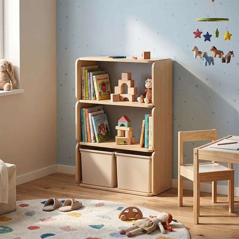 Rounded Safety Corners & Easy Pull-Out Solid Beech Wood Kids Toy Storage Cabinet - Minimalist Kids Furniture With Large Drawers & Anti-Tip Safety Design For Living Room