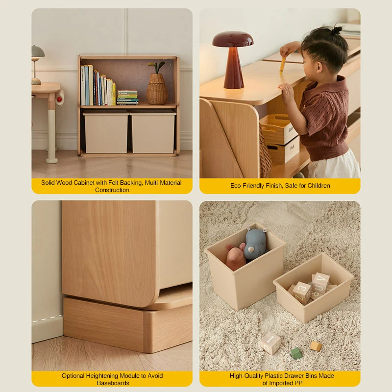 2 Large Drawers, 4 Small Drawers & Open Storage Shelves Large Capacity Kids Storage Cabinet - Minimalist Smooth Dual-Track Drawers & Eco-Friendly Wood Finish For Living Room
