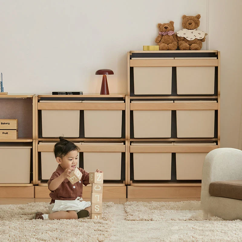 2 Large Drawers, 4 Small Drawers & Open Storage Shelves Large Capacity Kids Storage Cabinet - Minimalist Smooth Dual-Track Drawers & Eco-Friendly Wood Finish For Living Room