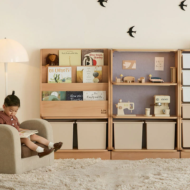 2 Large Drawers, 4 Small Drawers & Open Storage Shelves Large Capacity Kids Storage Cabinet - Minimalist Smooth Dual-Track Drawers & Eco-Friendly Wood Finish For Living Room