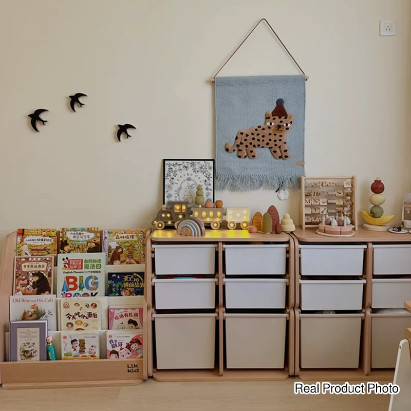 2 Large Drawers, 4 Small Drawers & Open Storage Shelves Large Capacity Kids Storage Cabinet - Minimalist Smooth Dual-Track Drawers & Eco-Friendly Wood Finish For Living Room