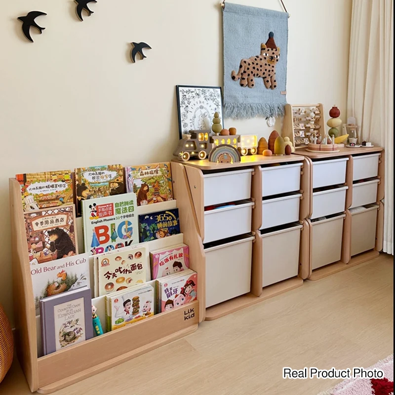 2 Large Drawers, 4 Small Drawers & Open Storage Shelves Large Capacity Kids Storage Cabinet - Minimalist Smooth Dual-Track Drawers & Eco-Friendly Wood Finish For Living Room