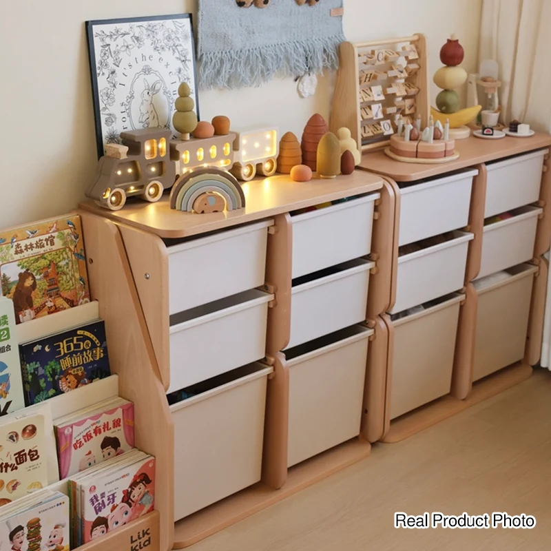 2 Large Drawers, 4 Small Drawers & Open Storage Shelves Large Capacity Kids Storage Cabinet - Minimalist Smooth Dual-Track Drawers & Eco-Friendly Wood Finish For Living Room