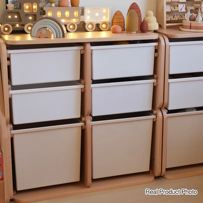 2 Large Drawers, 4 Small Drawers & Open Storage Shelves Large Capacity Kids Storage Cabinet - Minimalist Smooth Dual-Track Drawers & Eco-Friendly Wood Finish For Living Room