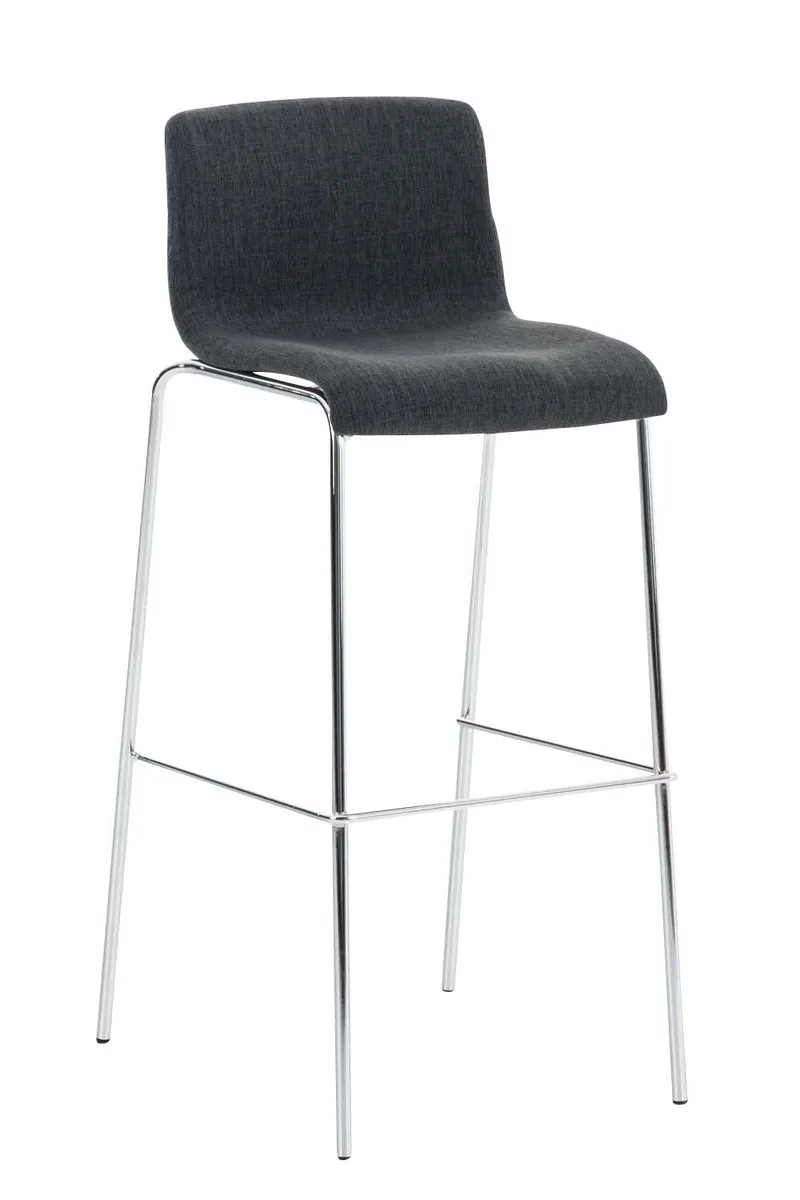 Lot de 2 tabourets de bar avec repose-pieds dossier incurvé en tissu gris foncé et 4 pieds en métal chromé 10_0004194
