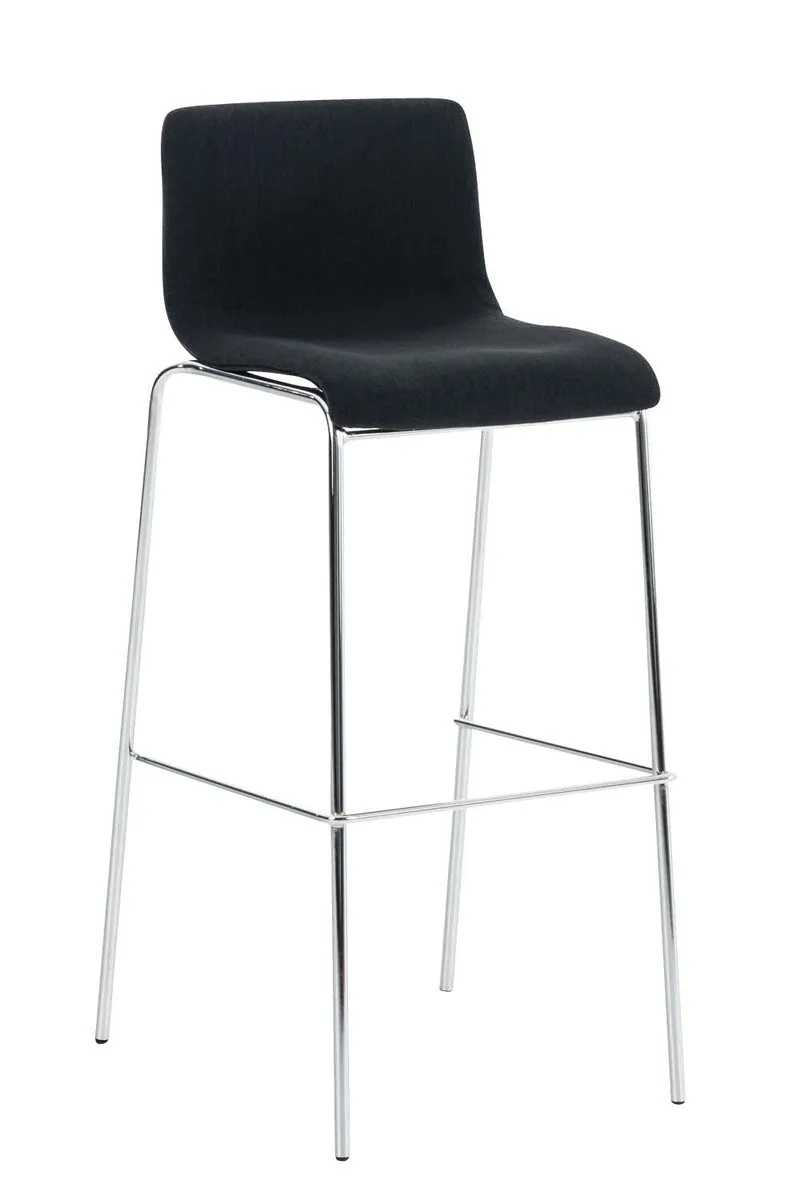 Lot de 2 tabourets de bar avec repose-pieds dossier incurvé en tissu noir et 4 pieds en métal chromé 10_0004196